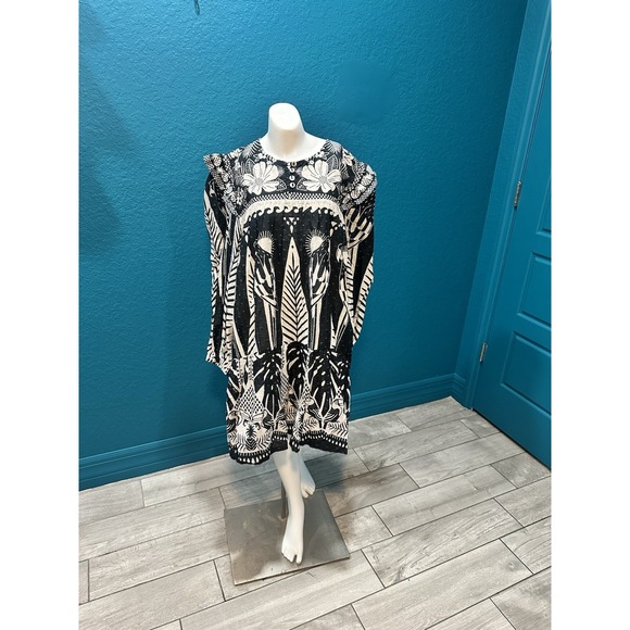 NWT Farm Rio Women's Macaw Elegance‎ Black/White Mini-Dress L - Picture 2 of 11